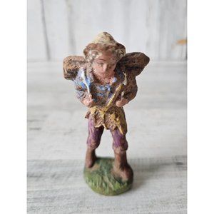 Vintage Italian Nativity log man shepherd Xmas decor